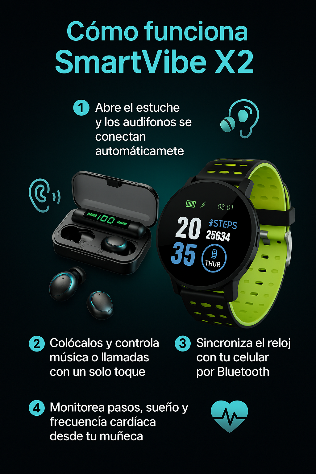 COMBO AUDIFONO Y RELOJ