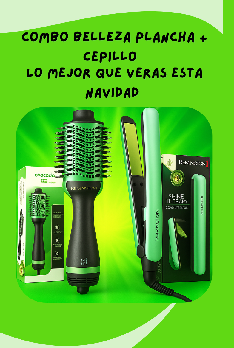 Combo Belleza Plancha + cepillo Remington Aguacate